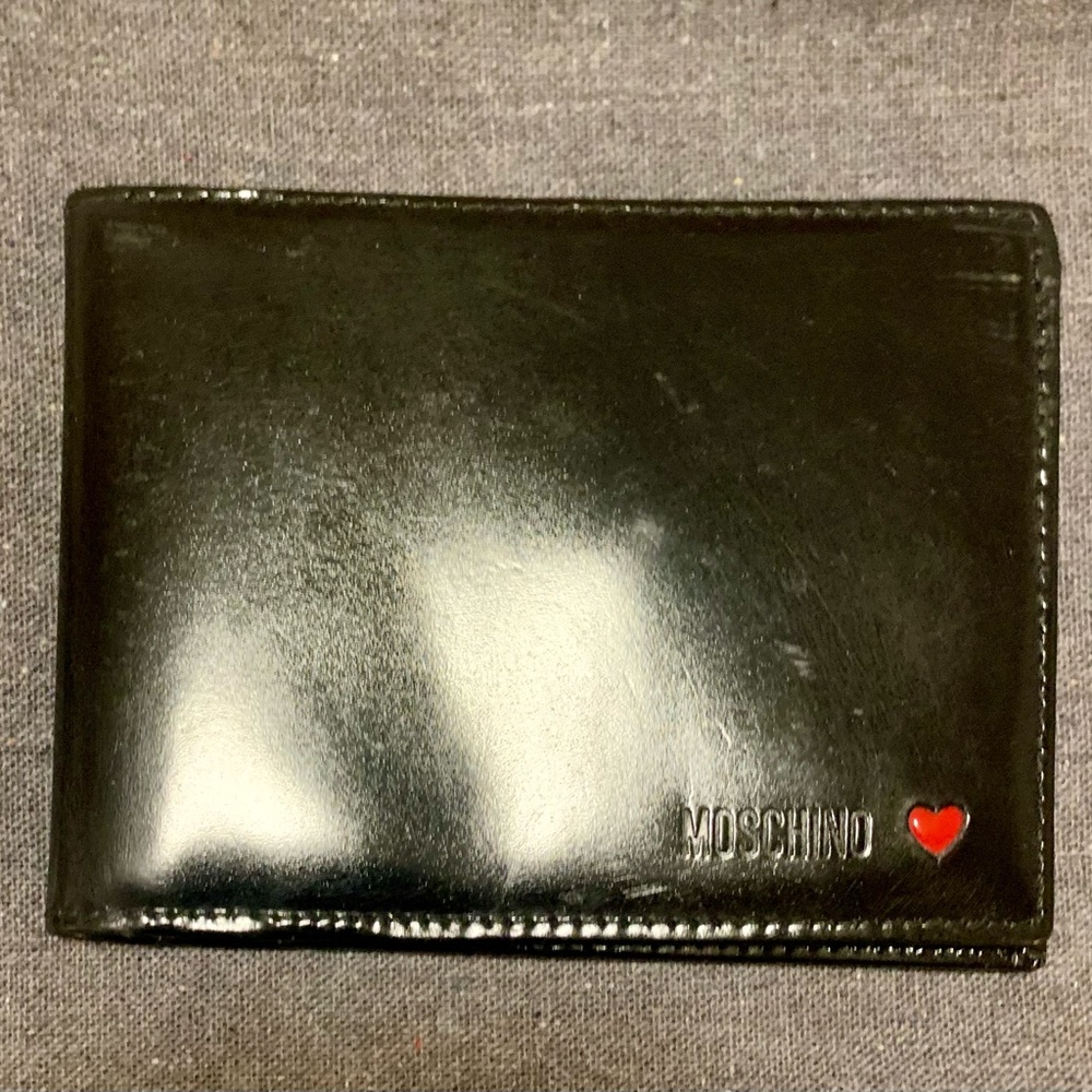 MOSCHINO Black Bi-Fold Wallet in Box Leather